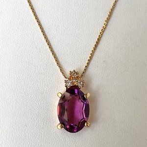 Vintage Christian Dior Necklace Amethyst Purple Crystal Gold Plated Oval